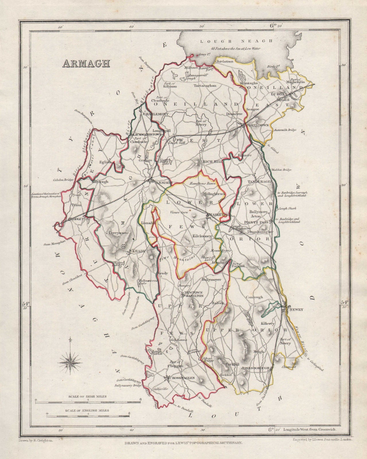 COUNTY ARMAGH antique map for LEWIS by CREIGHTON & DOWER. Ulster 1846 old